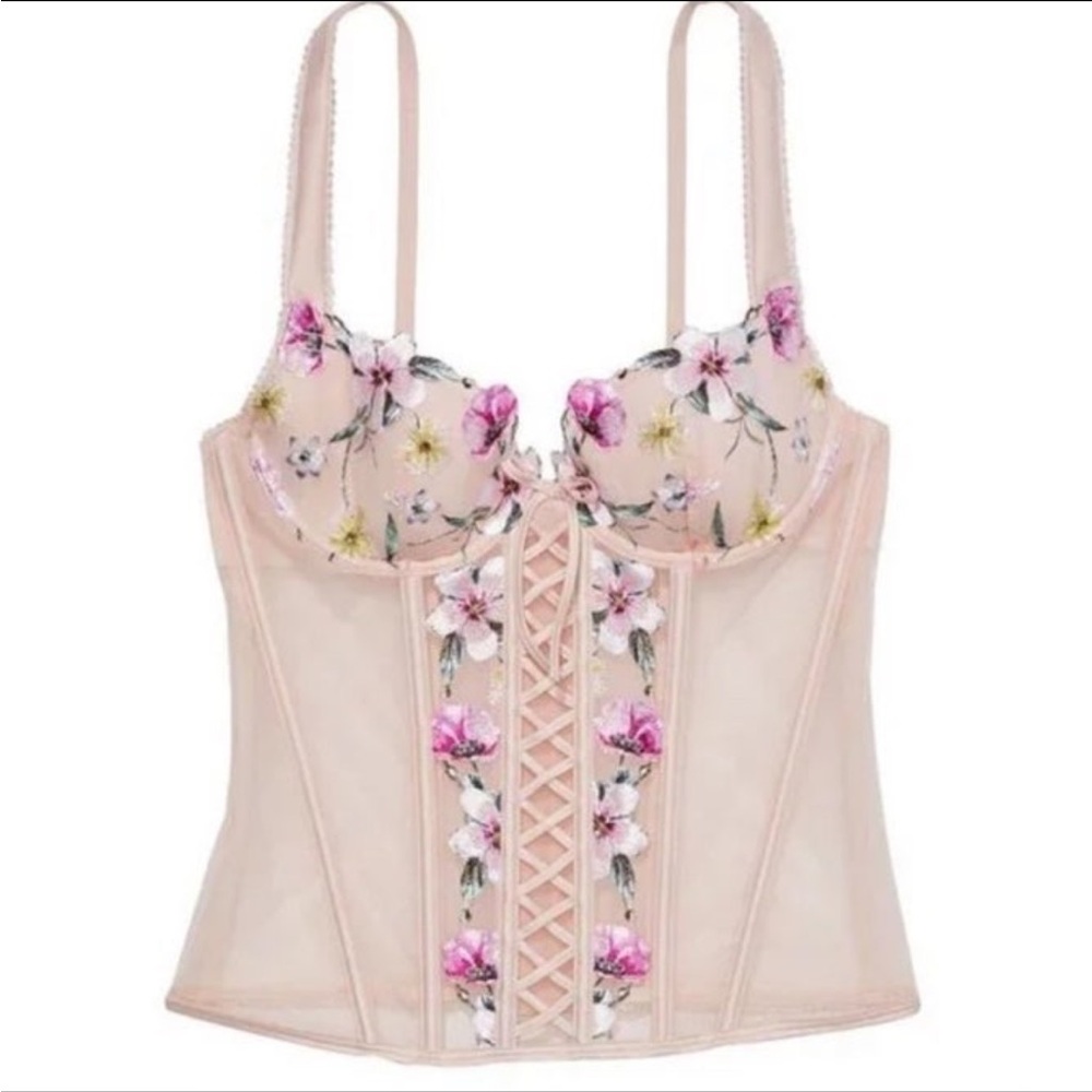 Victoria secret floral  Embroidered Mesh Corset Top